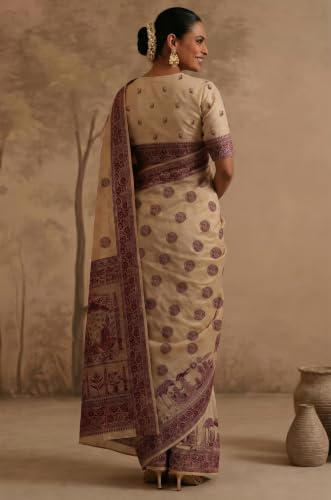 Label Aarna Women's Wine Cotton Saree with Unstitched Blouse Piece | Woven | Traditional Weave Borders | Workwear Saree