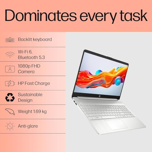 HP 15s, 12th Gen Intel Core i5-1235U,16GB DDR4, 512GB SSD (Win11, Office21, Silver, 1.69kg) Anti-Glare,15.6-inch(39.6cm), FHD Laptop, Intel Iris Xe Graphics, Backlit KB, HD Camera, fq5330TU