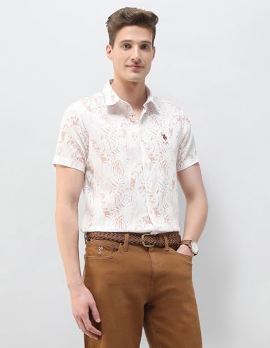 U.S. Polo Assn. Denim Co. Men's Tropical Printed Summer House Shirt (UDSHT2106_Rust_46)