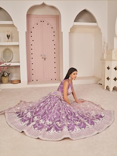 Zeel Clothing Womens Net Lehenga Choli Semi-Stitched Purple Free Size