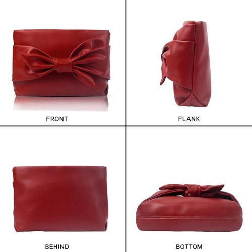 LOOM TREE® Bow Clutch Bag Decoration Pu Leather Evening Handbag For Wedding Lady Dating Red | Womens Handbags & Bags