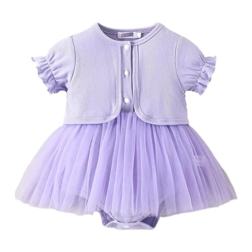 Hopscotch Tulle Puff Sleeves Onesie (0-3 Months)