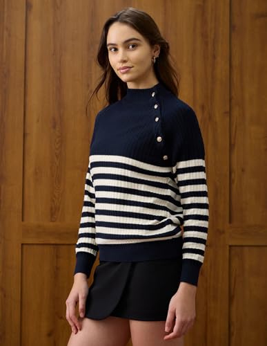 U.S. POLO ASSN. Horizontal Striped Regular Fit Sweater (UWAW25SWE181_Multi-Colour_M) Multicolor