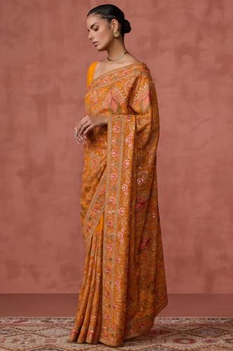 Soch Womens Mustard Georgette Embroidered Saree