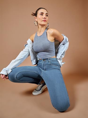 Miss Chase Women's Skinny High Rise Cropped Length Fringe Detailing Stretchable Denim Jeans (MCAW25DEN62-52-XYB-34, Java Blue, 34)