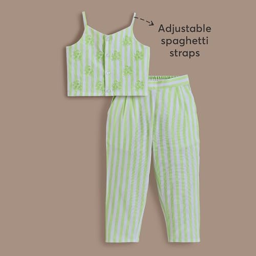 Hoscotch Girls Stripes Grey Sleeveless Pant Set For Ages (2-3 Years)