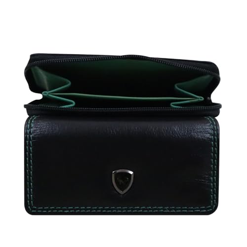 Calfnero Genuine Leather Women's Wallet-Women's Purse (Black-Green)