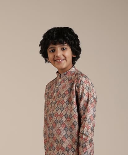 Manyavar Blended Viscose Digital Print Kurta Pyjama Set for Child(8-10 years)