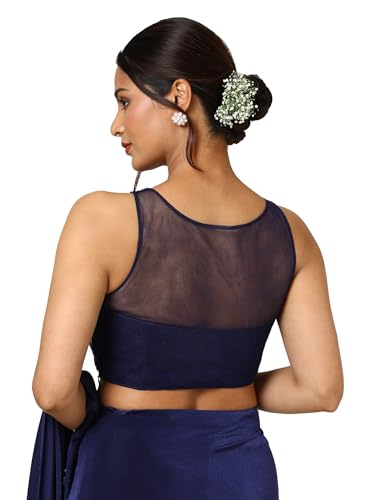 Soch Womens Navy Blue Nylon Blend Ready to Wear Saree With Sequins