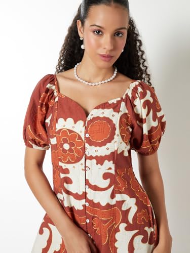 Max Women Printed Midi Dress (Red_XL)
