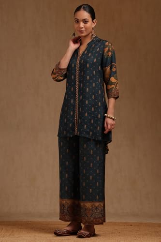 Soch Womens Teal Muslin Kalamkari Print Co-Ord Set