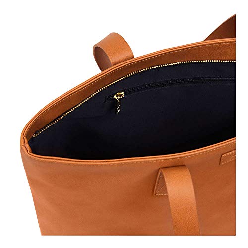 DailyObjects Women's Latest Tote Bag | Spacious, Stylish, Sturdy Vegan Leather Handbag with Zip closure and Laptop Compatibility | Handcrafted Ladies Shoulder Purse For Daily & Office Use - Tan