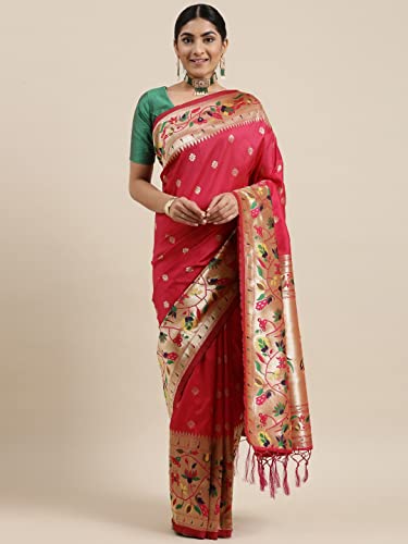 Pandadi Saree Women's Paithani Paithani Silk Saree With Blouse Piece (371PS21_Rani)