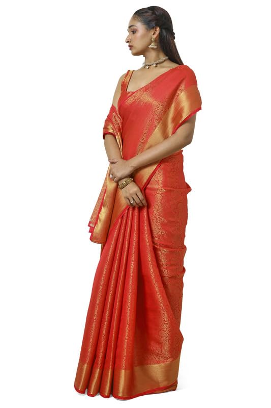 Soch Womens Orange Tussar Zari Woven Saree