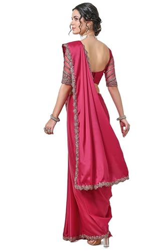 Soch Womens Fuchsia Zardosi Lace Border Organza Saree