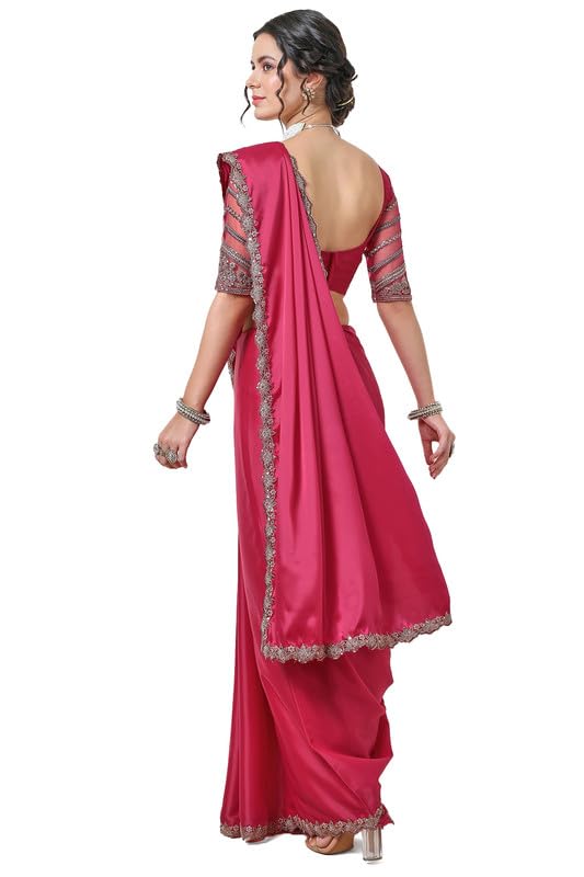 Soch Womens Fuchsia Zardosi Lace Border Organza Saree