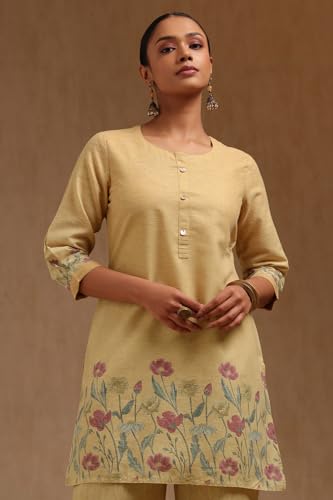 Soch Womens Mustard Linen Floral Print Co-Ord Set