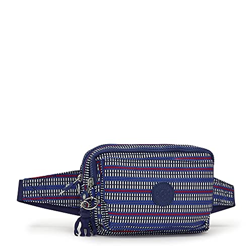 Kipling womens WomenÂ’s Abanu Multi Bag, Lightweight, Adjustable Nylon Waist Pack With Multi-compartment Convertible Crossbody Bag, Blue Geo Print, Small US, Blue Geo Print, 7.5''L x 5''H x 3.25''D