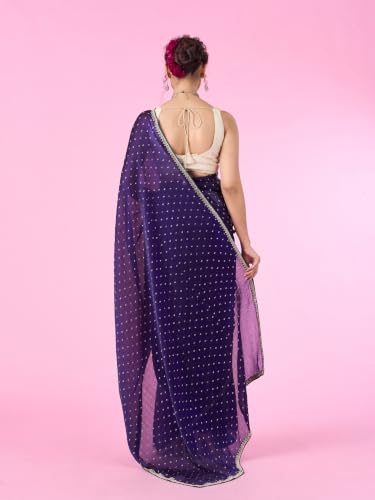 MOHEY Women's Organza Stone Work Saree with Blouse Piece (Purple)
