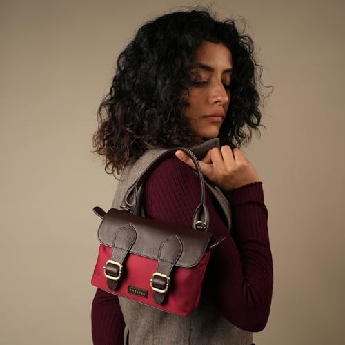 Theater Explorer Tweed Maroon Crossbody Duffle Bag for Women | Structured Elegant Shoulder Bag |with Adjustable & Detachable Strap | Everyday Handbag for Casual & Work Use
