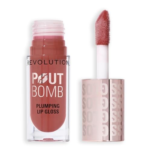 Revolution Beauty, Pout Bomb Plumping Lip Gloss, High-Shine for Glossy, Fuller & Plump Lips with Hyaluronic Acid & Peptides, Vegan & Cruelty-Free (Melba Warm Peach, 4.6ml)