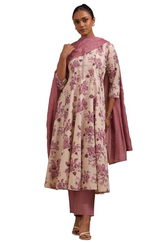 Soch Womens Onion Pink Pure Cotton Floral Print Suit Set Cutdana