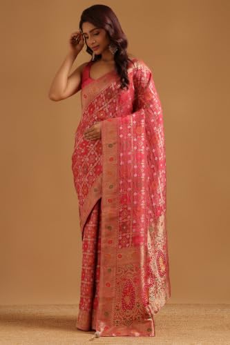 Soch Womens Onion Pink Silk Blend Ethnic Motifs Zari Woven Saree