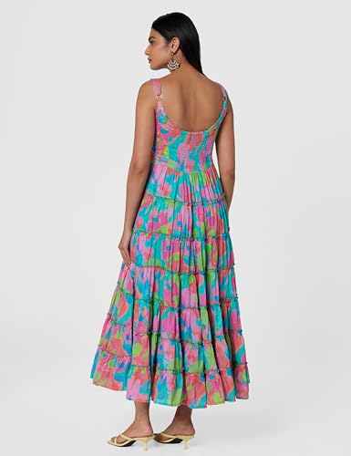 Biba Women Turquoise Cotton Floral Printed Tiered Dress_38