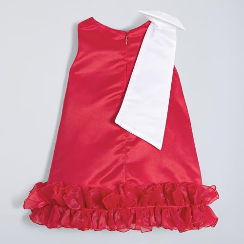 Hopscotch Girls Red Sleeveless Oversized Bow A-line Party Dress with Headband for Age (2-3 Years)
