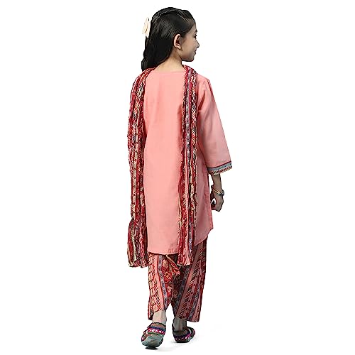 BIBA Girls Girl's Polyester Salwar Suit Set (KW5381AW23SLMORG_Orange