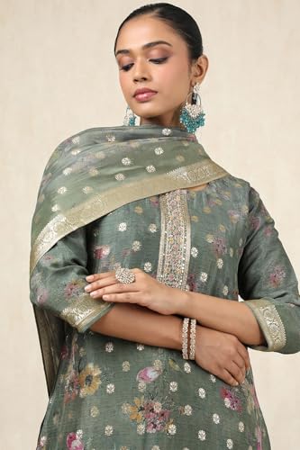 Soch Womens Olive Brocade Floral Chudidar Set With Zari