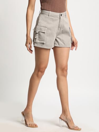 BENE KLEED Shorts for Women|Women Silver Grey High Rise Solid Cargo Shorts | 100% Cotton Trendy and Comfortable