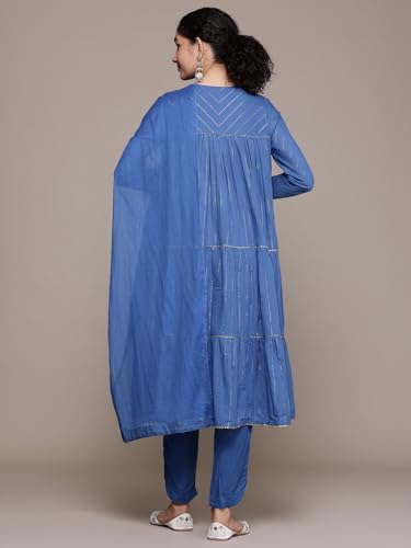 Aarke Ritu Kumar Blue Narmeen Solid Round Neck Kurta With Pant And Dupatta