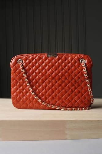 Van Heusen womens Sling Bag with textured single color chain (Rust)