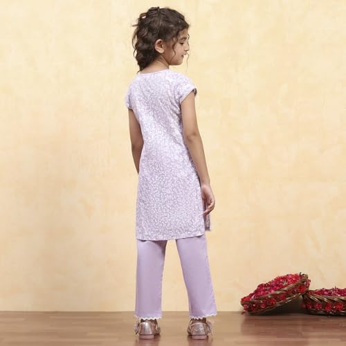 BIBA Girl's Lavender Cotton Straight Printed Kurta Pants Set