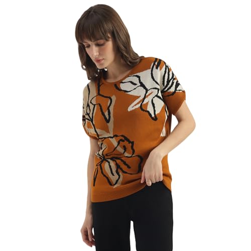 United Colors of Benetton Round Neck Floral Print Sweater (Size: XL)-25A1099W3M54I902 Beige