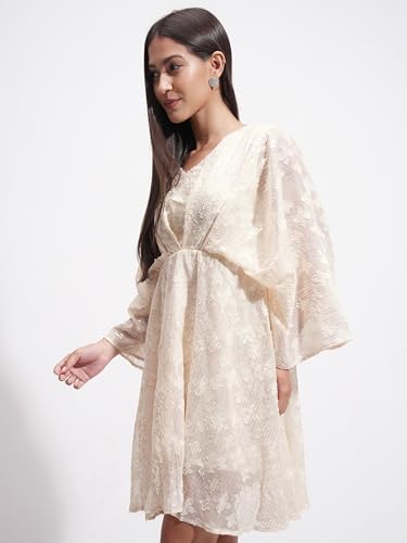 Tokyo Talkies Women's Polyester Mini Dress (TTJ6012632_Cream