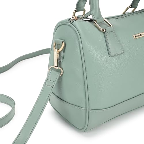 Fastrack Women Carryall Satchel with Top Handles and Adjustable Shoulder Strap - Stylish Barrel Bag with Secure Zip Closure for Everyday Use, Green