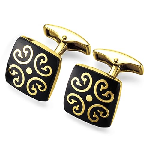 Peora Black Gold Decorative Combo Tie Pin and Cufflinks Set Wedding Business Accessories for Men Boys