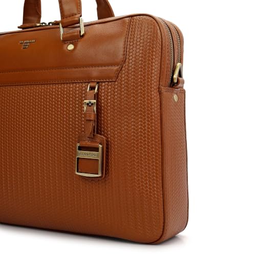 Da Milano Leather Laptop Bag for Men & Women | Laptop Messenger Bag | Ideal for Office Purpose | Fits Upto 15" Laptop - Cognac Brown