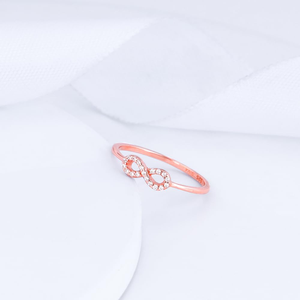 GIVA 925 Silver Rose Gold Zircon Loop of Hope Ring, Fixed Size, Indian - 12, US - 6| Gifts for Women and Girls | With Certificate of Authenticity and 925 Stamp | 6 Months Warranty*