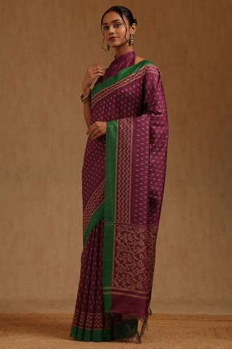 Soch Womens Purple Tussar Woven Designs Saree