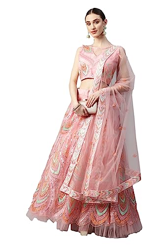 Prasheem Fashion Women's Net Embroidered Semi-Stitched Lehenga Choli with Dupatta (MorPankhLehenga-Navratri-Girlish-Latest-Lehenga; Free Size)