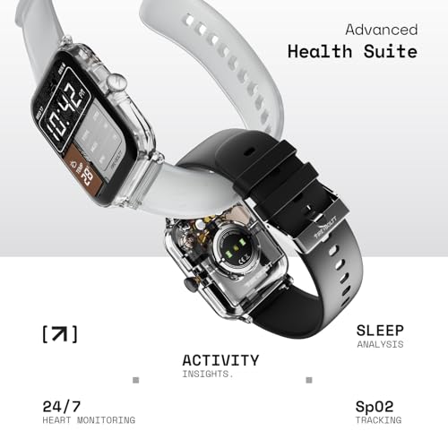 Fire-Boltt Ninja Phantom Smart Watch 1.83” Display, Transparent Clear Body Design, Bluetooth Calling, 120+ Sports Modes, Voice Assistant, AI Outfit Watch Face Smartwatch for Men & Women Shadow Black