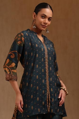 Soch Womens Teal Muslin Kalamkari Print Co-Ord Set