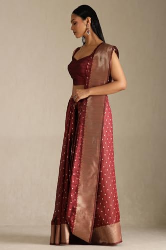 Soch Womens Maroon Tussar Woven Design Saree