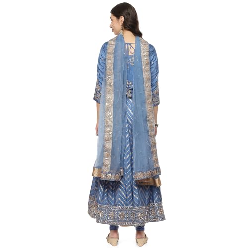 BIBA WOMEN YARNDYED ANARKALI SALWAR KURTA DUPATTA(SKDBANARASI8968_POWDER BLUE_34)