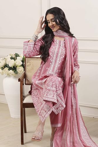 Biba Women Pink Cotton Straight Suit Set_32