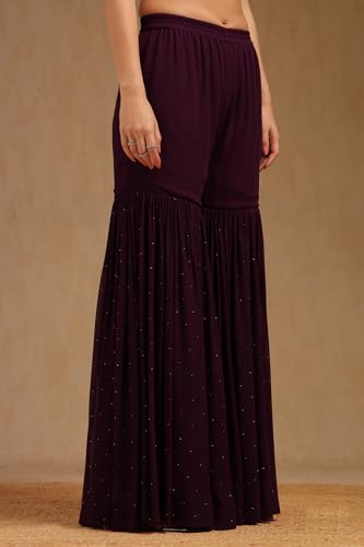 Soch Womens Wine Georgette Suit Set With Mukaish Work