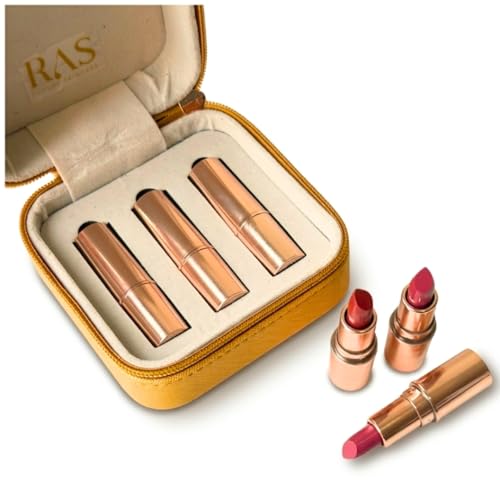 RAS Luxury Oils Lumiere Satin Matte Mini Lipstick Set of 3 for women | Long Lasting Hydrating Satin Matte Lipsticks | Creamy Pigmented Mini Lipstick Trio | Travel Size Lipstick Set for women | Lightweight Lipstick